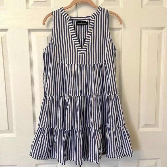 Tuckernuck Pomander Place Kenzo Blue & White Striped Cotton Poplin Sun Dress - Picture 5 of 15